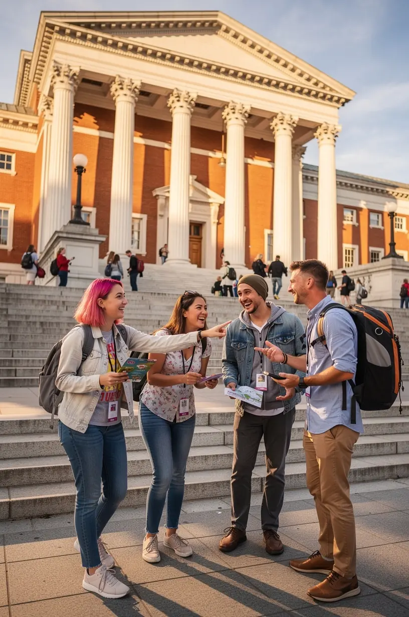 Набор физических подсказок для квеста, включающий карты, записки и предметы, лежащие на деревянном столе.